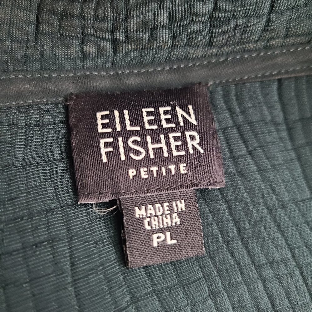 Eileen Fisher Textured Silk Rayon Forest Green Open Front Cardigan - Picture 5 of 6